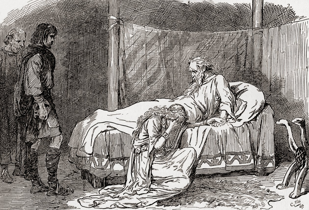 Uma cena de William Shakespeares toca o Rei Lear, Ato IV, Cena 7, Lear: eu rezo, não chore. Se você tem veneno para mim, eu vou beber. Eu sei que você não me ama, porque suas irmãs têm, como eu me lembro de Gordon Frederick Browne
