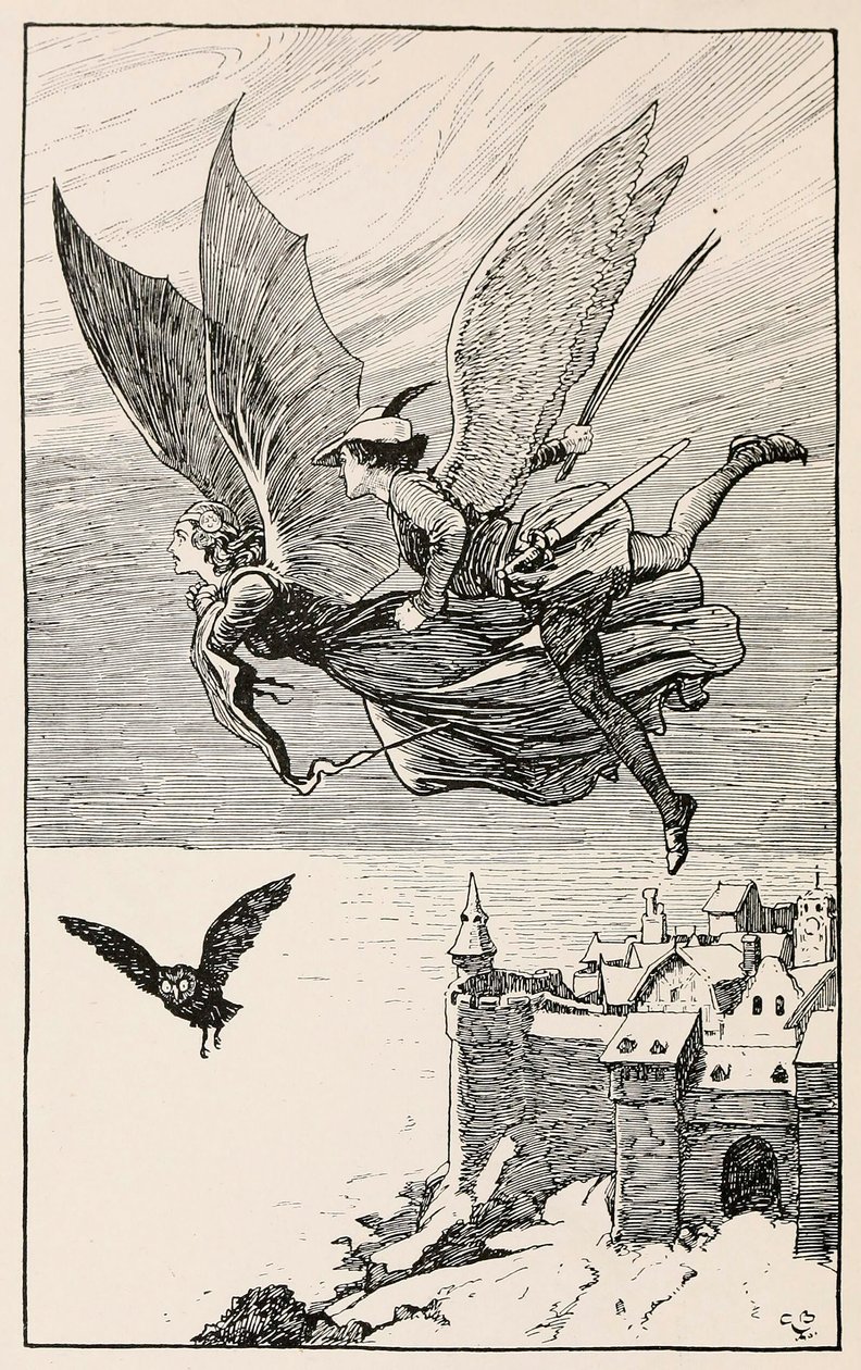 O companheiro de viagem voou atrás dela, de Fairy Tales from Hans Anderson, pub 1919. de Gordon Browne