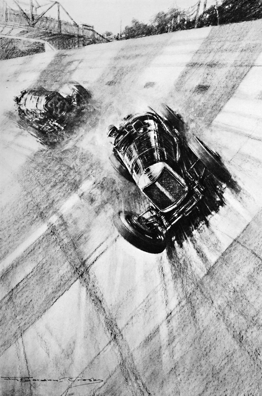 Whitney Straight Maserati na curva da ponte dos membros, Brooklands, 1933, 1937 de Gordon Crosby