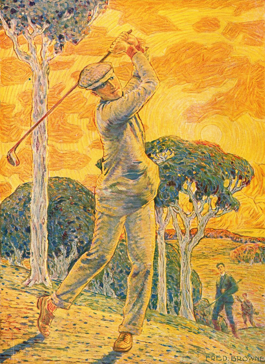 Golf, ilustração de capa para Vie au Grand Air, 15 de setembro de 1919 (gravura a cores) de Gordon Frederick Browne