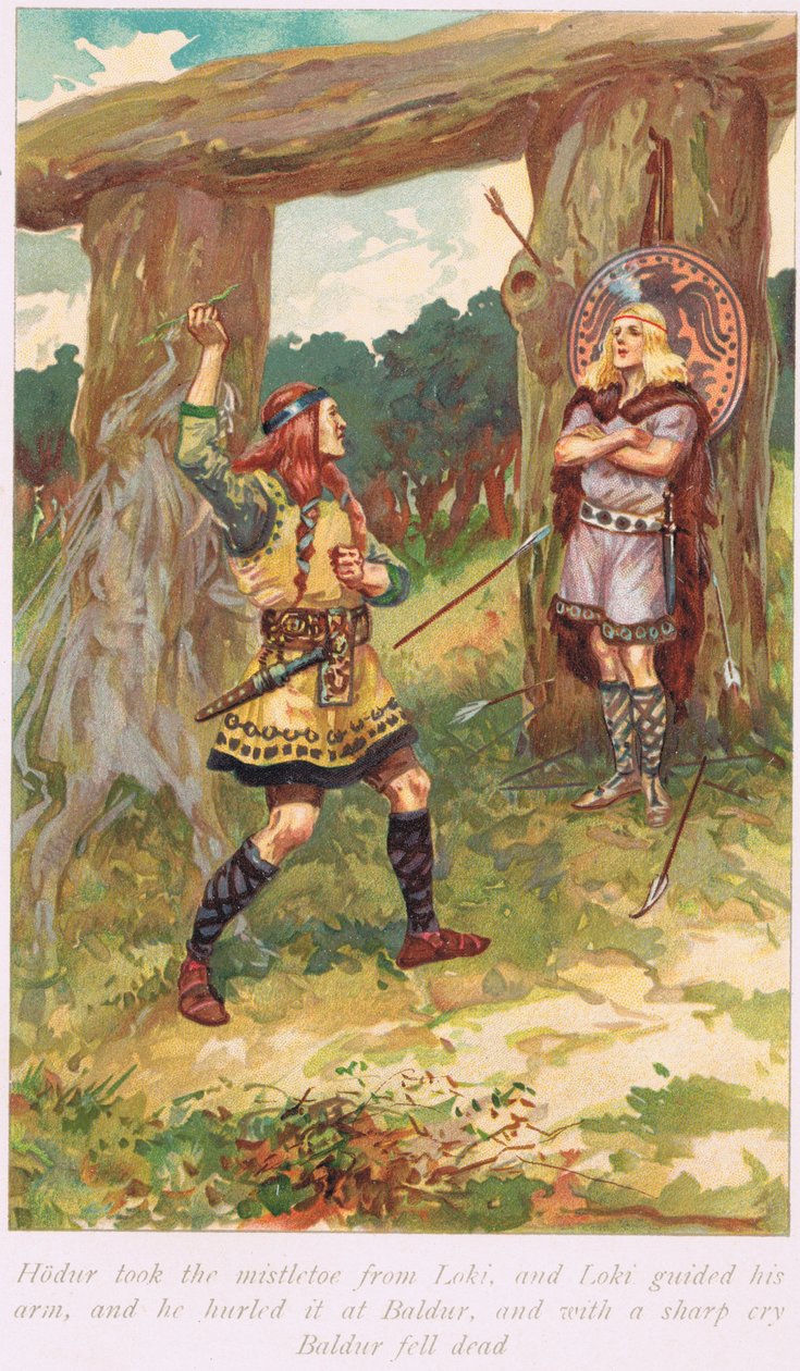 Hadur pegou o visco de Loui, ilustração de "O Livro das Sagas", de Alice S. Hoffman, publicado em 1926 de Gordon Frederick Browne