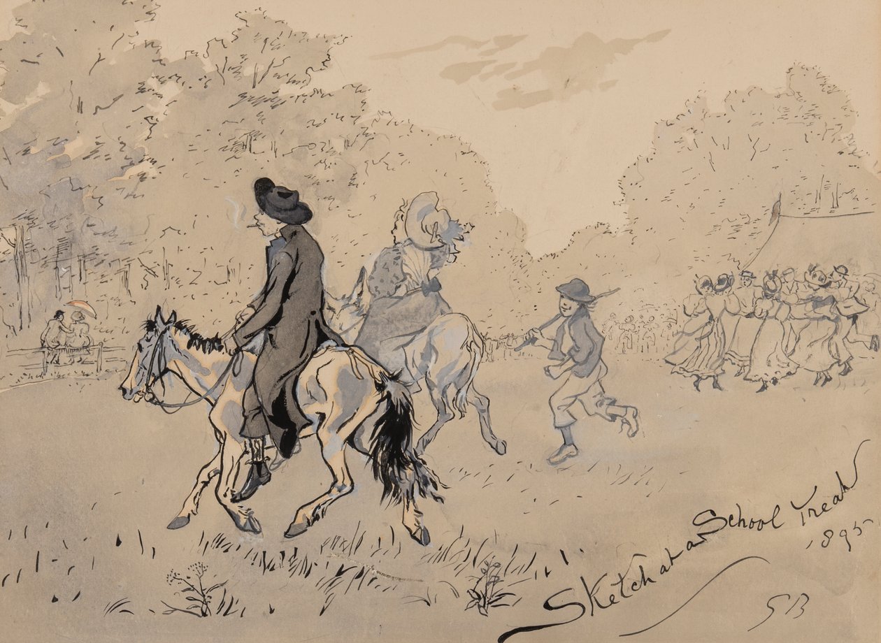 Esboço em um tratamento escolar, 1895 (caneta, pincel, tinta e wc no papel) de Gordon Frederick Browne