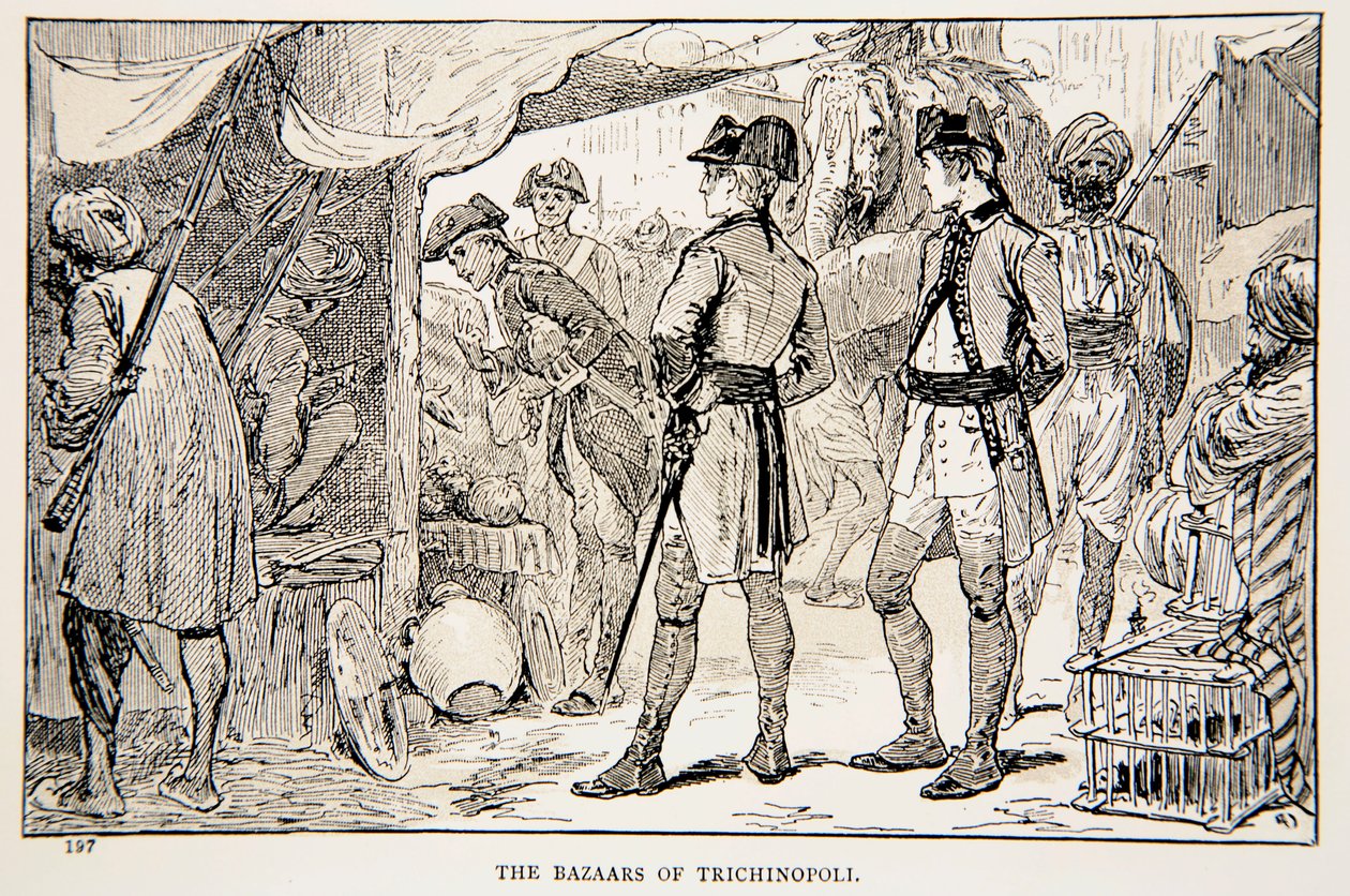 Os bazares de Trichinopoli, uma ilustração de "Com Clive na Índia, ou o começo de um império" por GA Henty, pub. Londres, 1884 de Gordon Frederick Browne