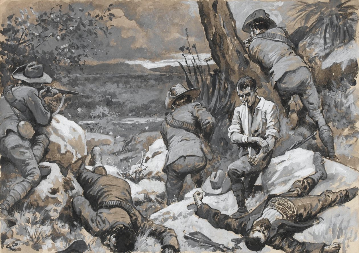  O ataque dos bôeres ao acampamento de César: um canto quente com os rifles montados na fronteira, 1900 de Gordon Frederick Browne