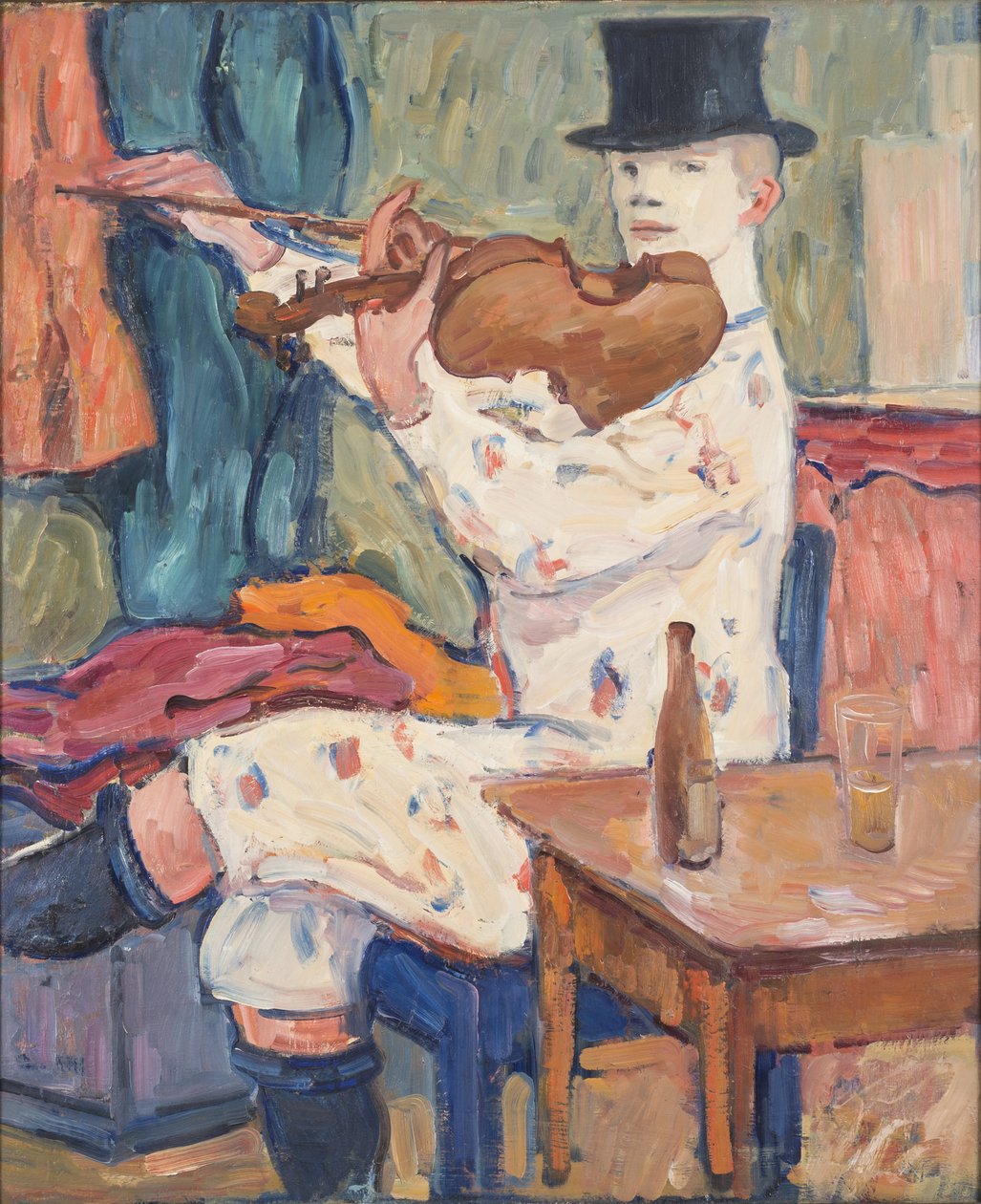 Um palhaço tocando violino, 1915 de Gosta von Hennigs