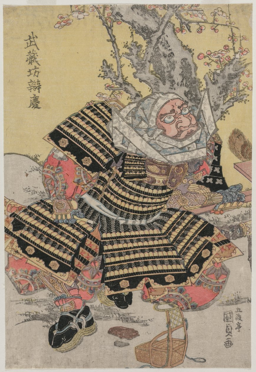 Musashibo Benkei ajoelhado por uma ameixeira, c. meados ou final da década de 1810. de Gototei Kunisada