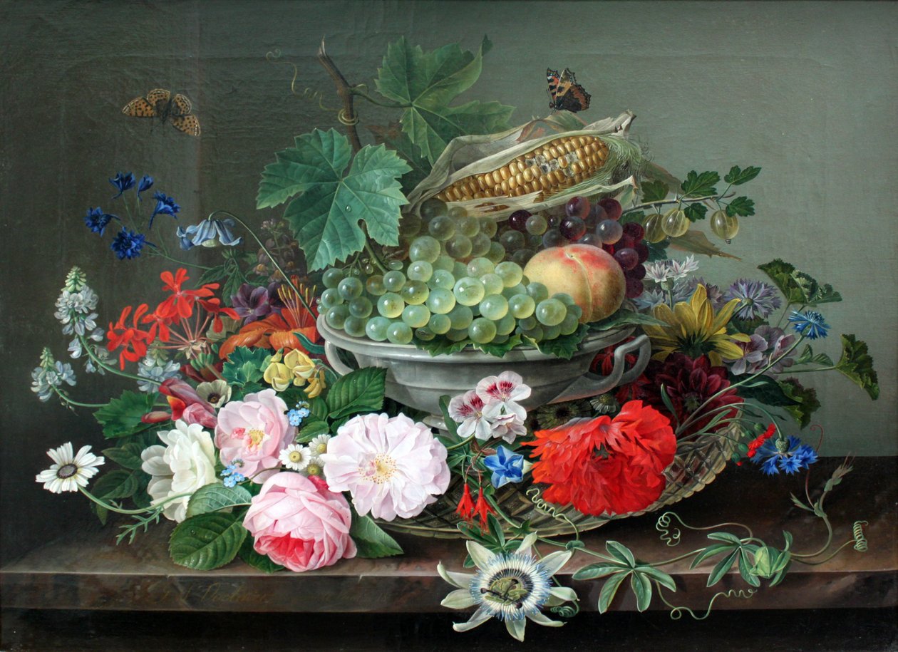 Natureza morta com cesta de frutas de Gottfried Wilhelm Voelcker
