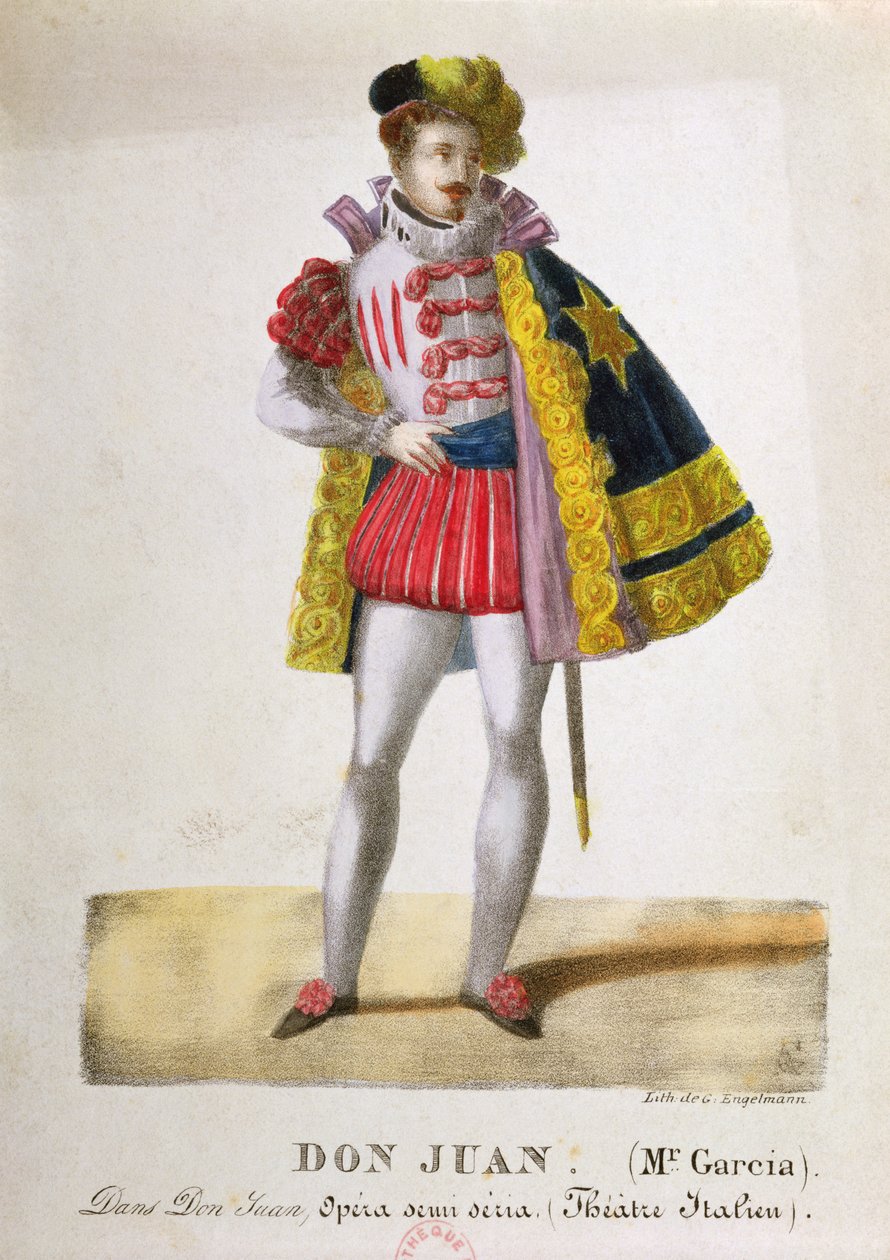 Traje para Monsieur Garcia no papel de Don Juan na ópera &39;Don Giovanni&39; por Wolfgang Amadeus Mozart (1756-91), c. 1830 de Gottfried or Godefroy Engelmann