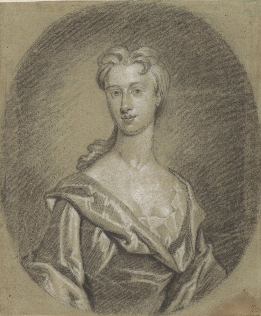 Retrato feminino, busto, em oval de Gottfried Kneller