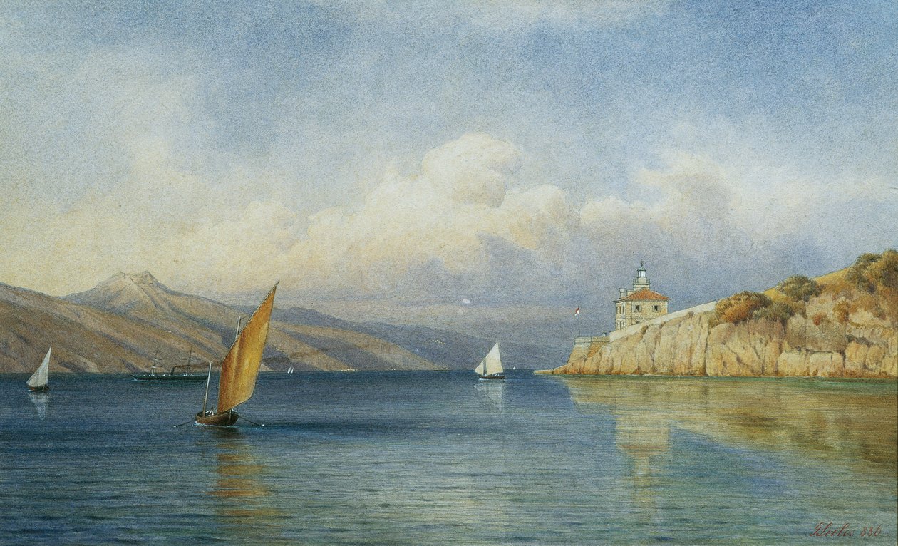 O farol de Prestenizza na ilha de Cherso de Gottfried Seelos