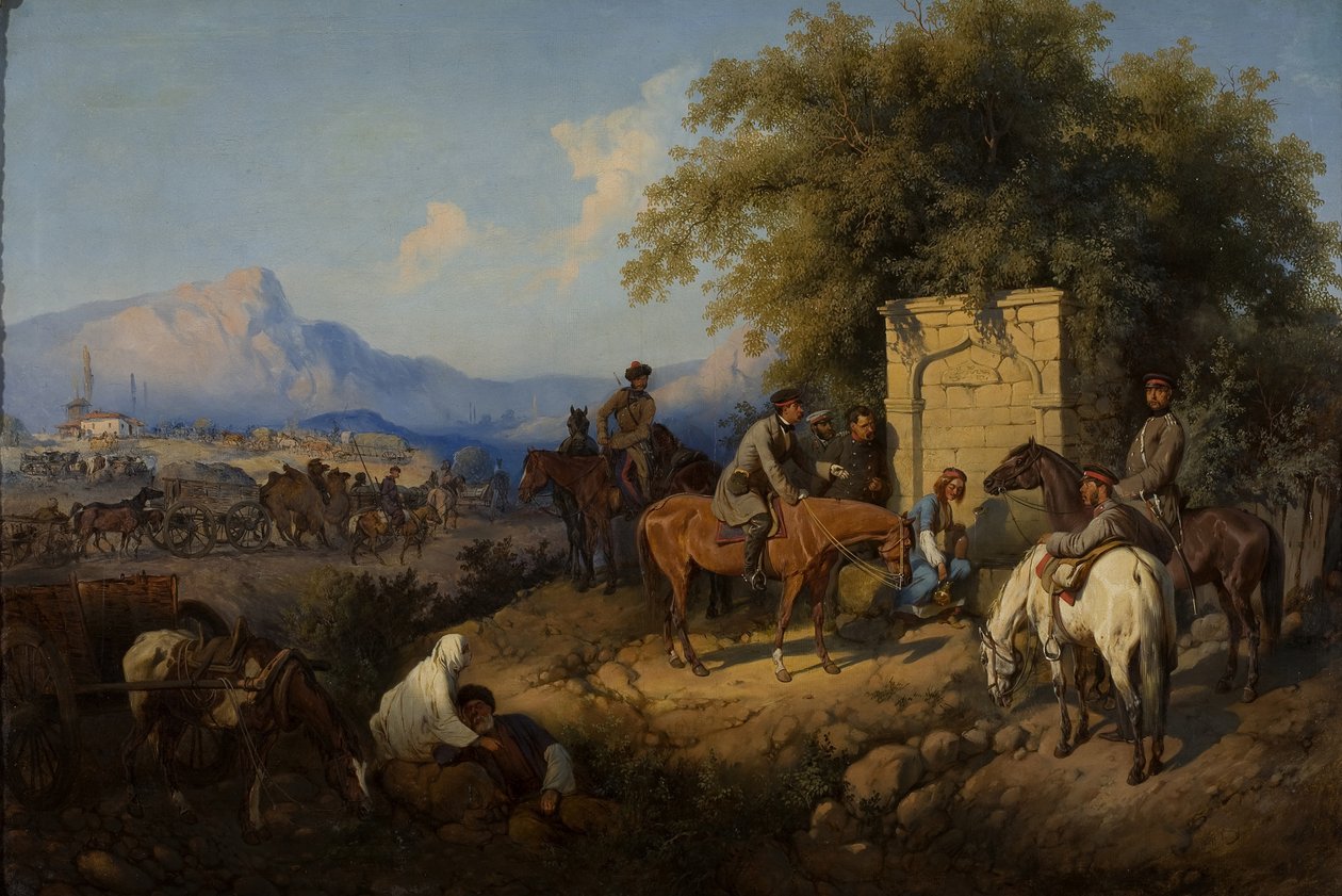 Forças russas cruzam as montanhas do Cáucaso em Adjara, 1872 de Gottfried Willewalde