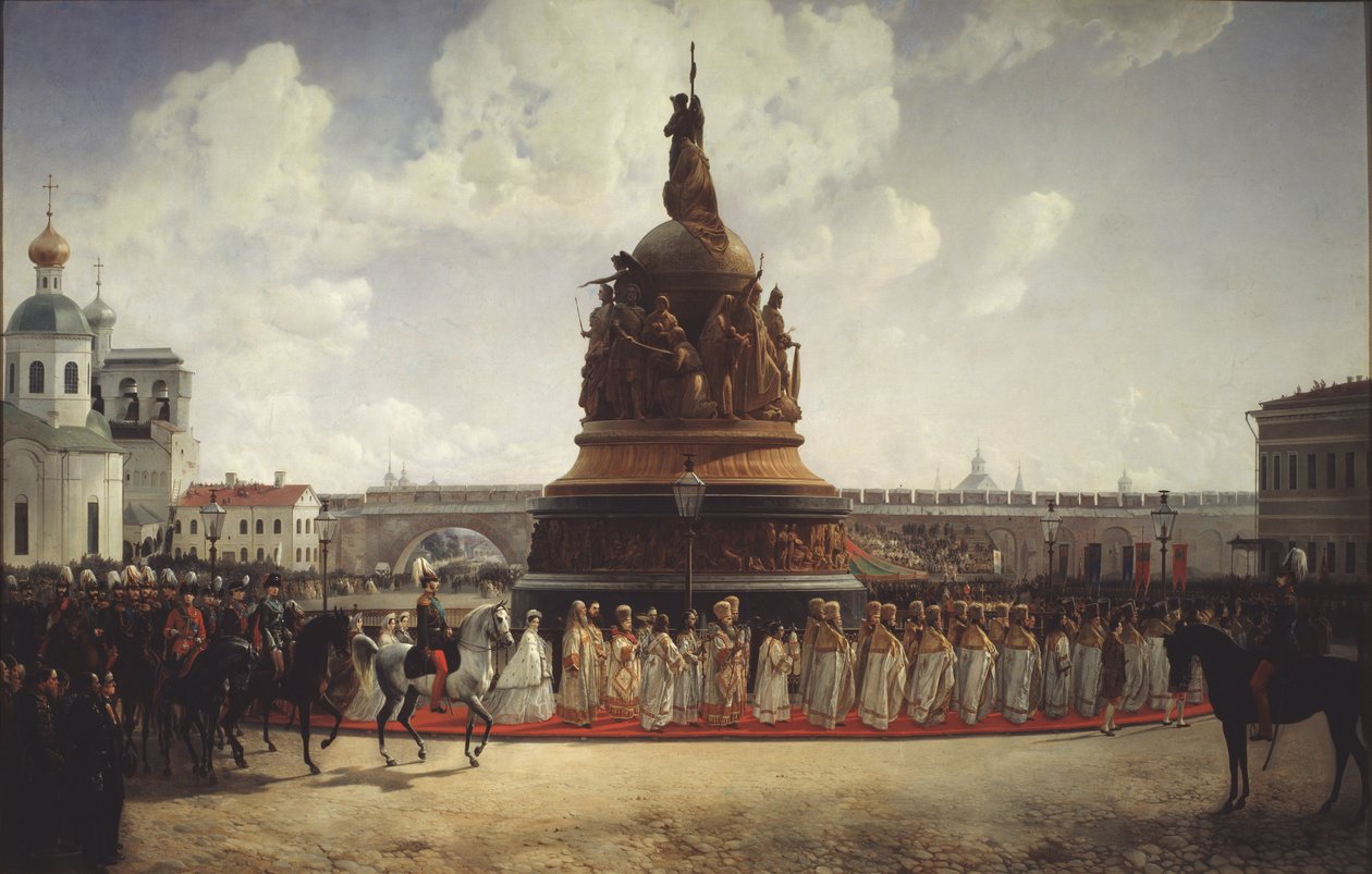 A consagração do monumento ao milênio da Rússia em Novgorod em 1862, 1864 de Gottfried Willewalde
