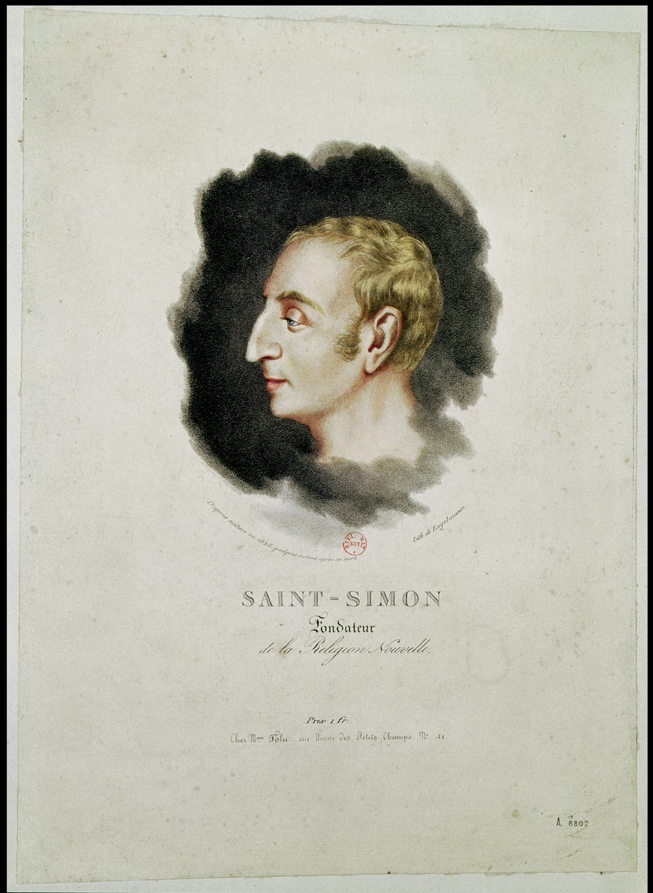 Retrato de Claude Henri de Rouvroy, conde Saint-Simon (1760-1825) feito logo após sua morte, 1825 de Gottfried or Godefroy Engelmann