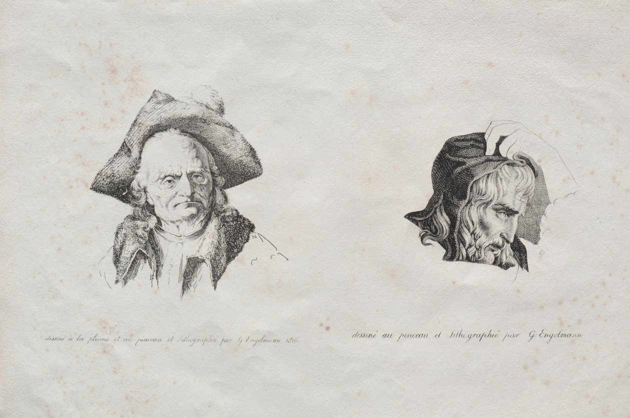 Coleção de ensaios litográficos: Two heads, 1816. de Gottfried or Godefroy Engelmann