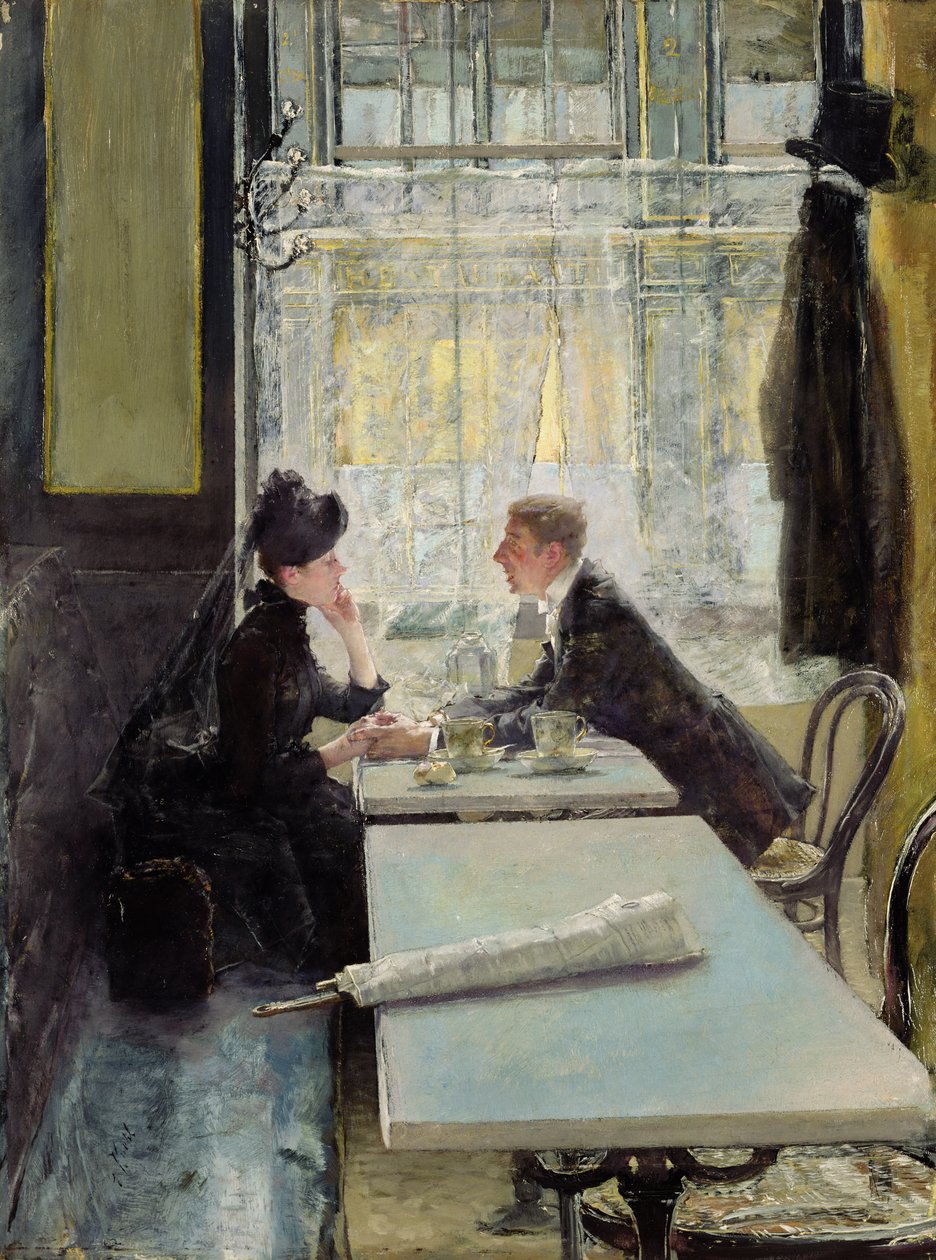 Amantes em um café (painel) de Gotthardt Johann Kuehl