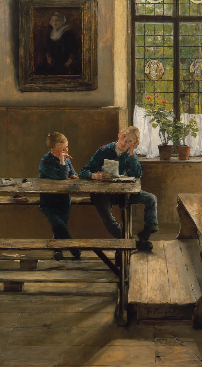 No orfanato, c.1886 (óleo sobre painel) de Gotthardt Johann Kuehl