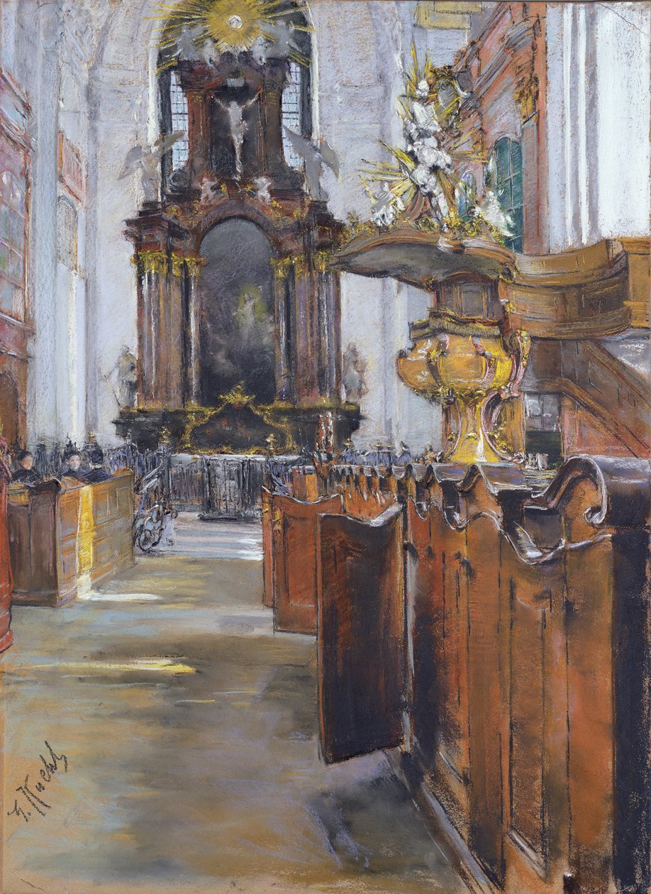 Interior, de, st. Michaelis, em, hamburgo, 1890, (pastel, ligado, paper) de Gotthardt Johann Kuehl