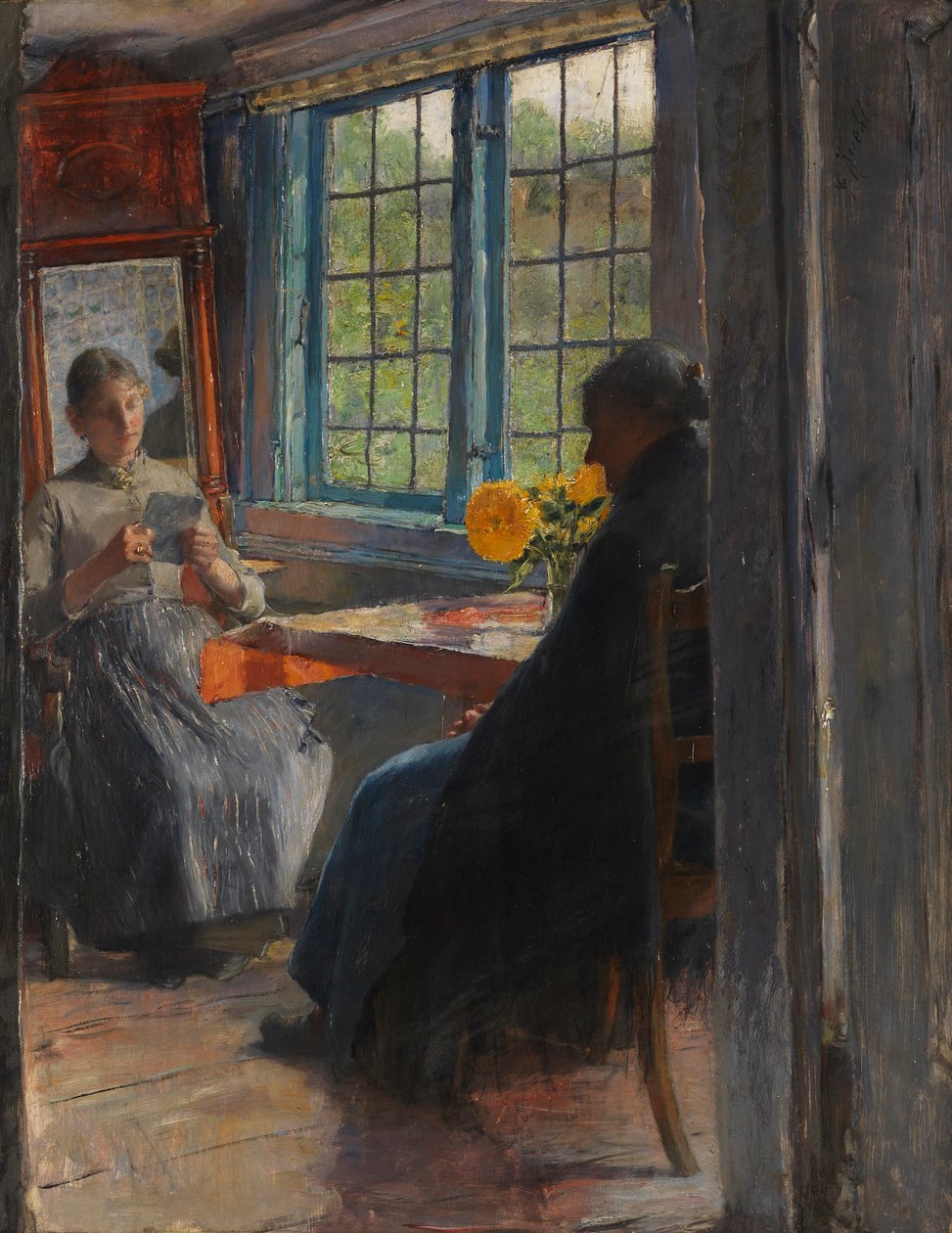Mulheres na janela do jardim, c. 1890. de Gotthardt Kuehl