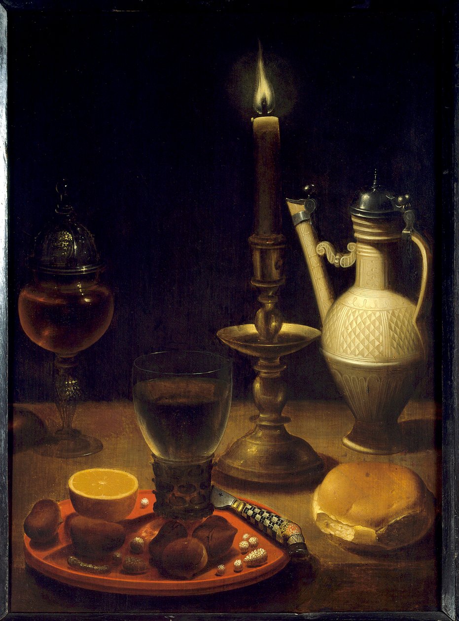 Natureza morta à luz de velas Pintura por Gotthardt por Wedig (Gottfried Von Wedig) (1583-1641) de Gotthardt von Wedig