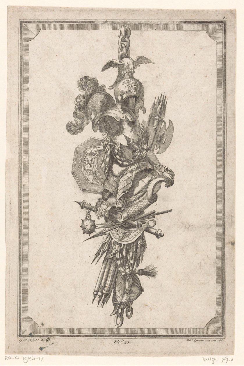 Troféu com capacete e armadura de Gottlieb Friedrich Riedel