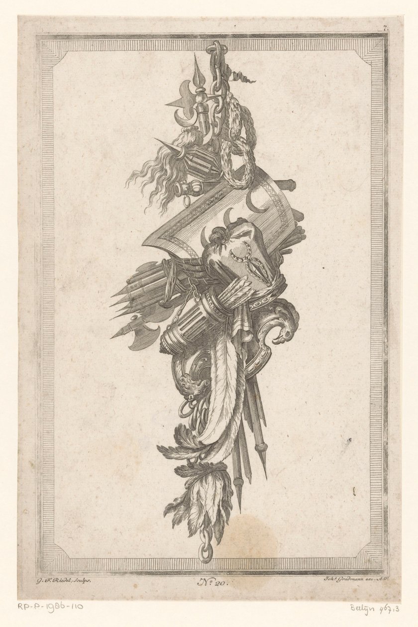 Troféu com escudo e protector de cabeça de Gottlieb Friedrich Riedel