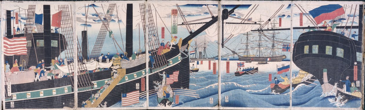 Navios estrangeiros em Yokohama de Gountei Sadahide