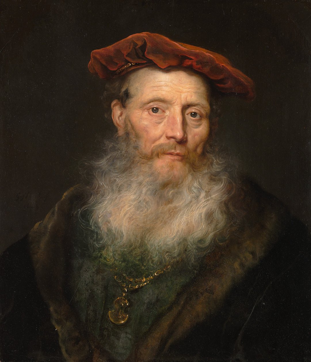 Homem barbudo com um boné de veludo, 1645. de Govaert Flinck