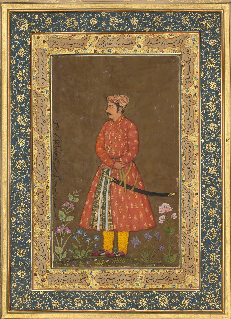 Retrato de Rup Singh, Folio do álbum Shah Jahan, verso: ca. 1615-20, reto: ca. 1500 de Govardhan