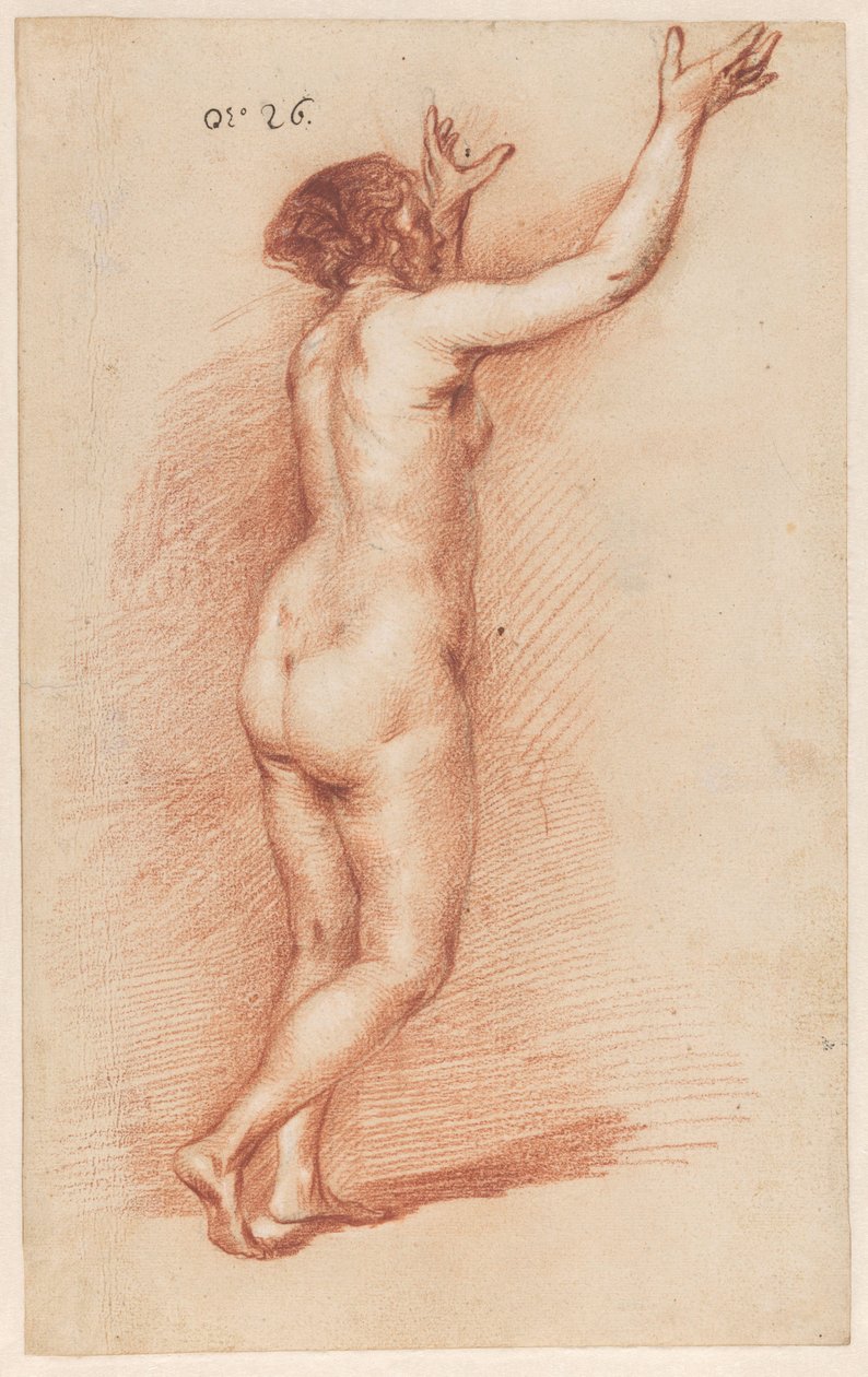 Mulher em pé com os braços levantados de Govert Flinck (attributed to)