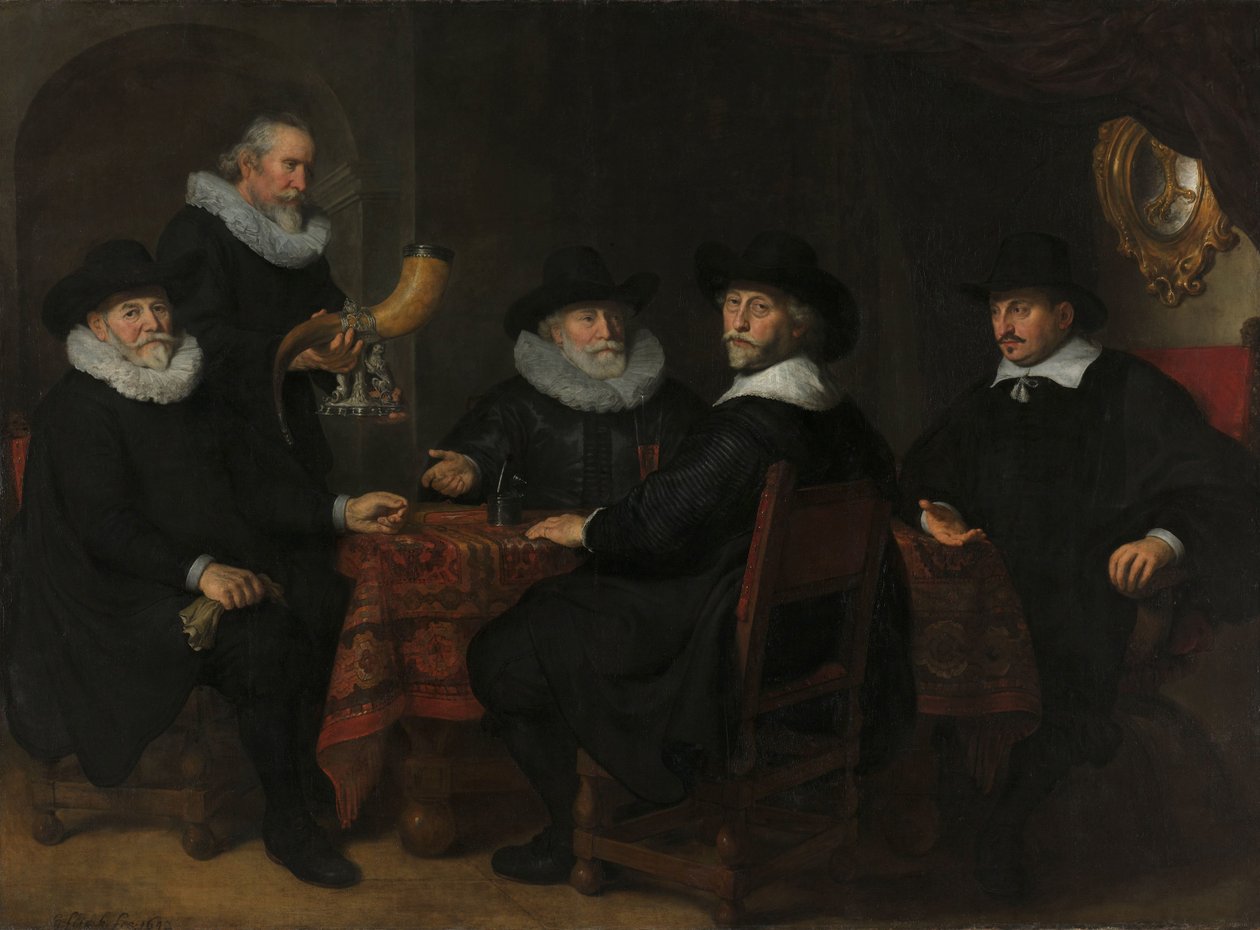 Quatro Governadores da Guarda Cívica dos Arcabuzeiros, Amsterdã, 1642. de Govert Flinck