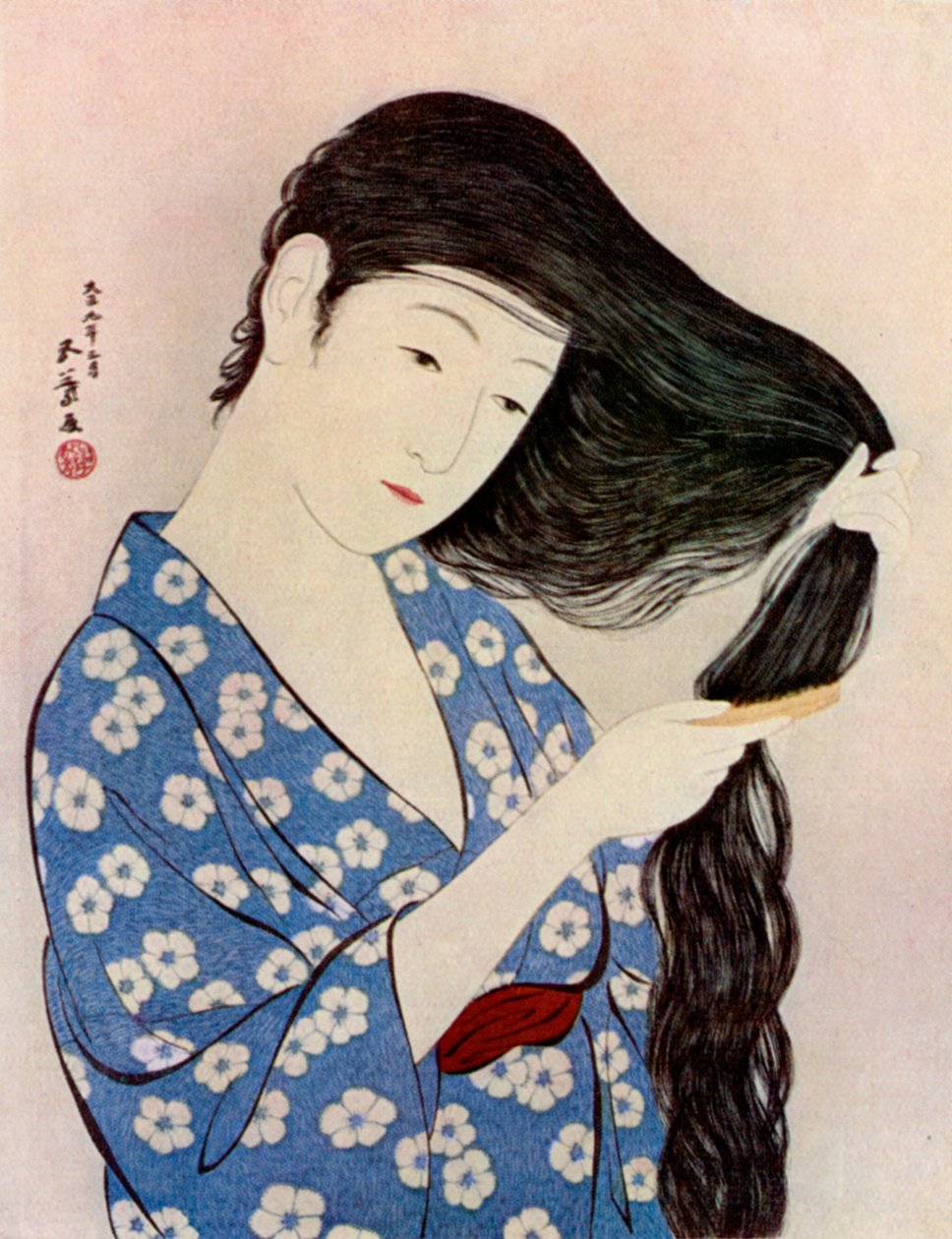 Uma mulher japonesa penteando o cabelo, 1920 1930. de Goyo Hashiguchi