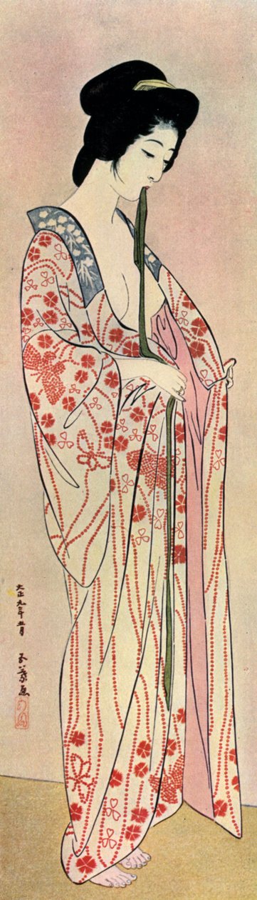 Uma mulher japonesa vestindo um nagajuban, 1920 1930. de Goyo Hashiguchi