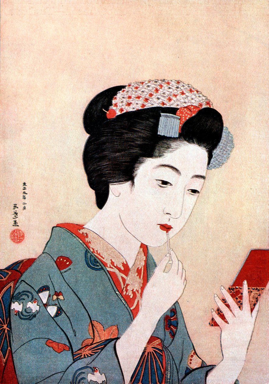 Uma mulher com uma escova Beni, c1900-1921. de Goyo Hashiguchi