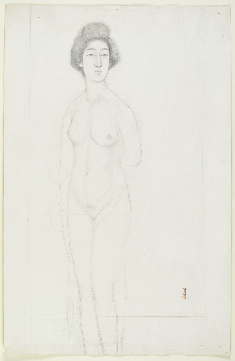 Desenho de um Nu Posicionado Frontal, início do século 20 de Goyo Hashiguchi