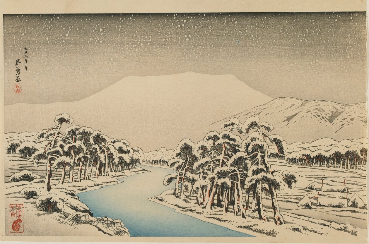 Monte Ibuki em Neve, era de Taisho, janeiro 1920 (impressão de woodblock de cor) de Goyo Hashiguchi