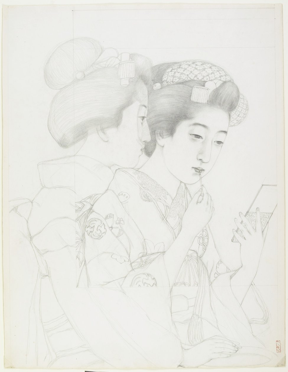 Estudo para mulher segurando Lip Brush, 1919 de Goyo Hashiguchi