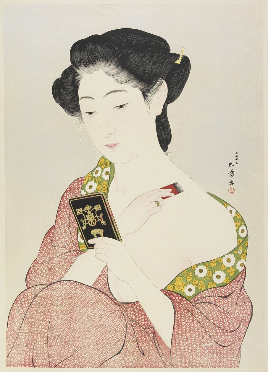 Mulher, aplicando, maquiagem, 1918 de Goyo Hashiguchi