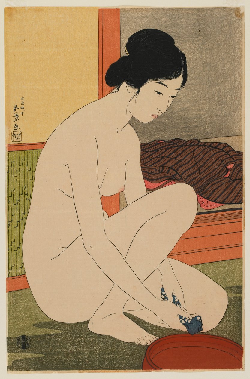 Mulher que banha, era de Taisho, outubro 1915 (impressão de woodblock de cor) de Goyo Hashiguchi