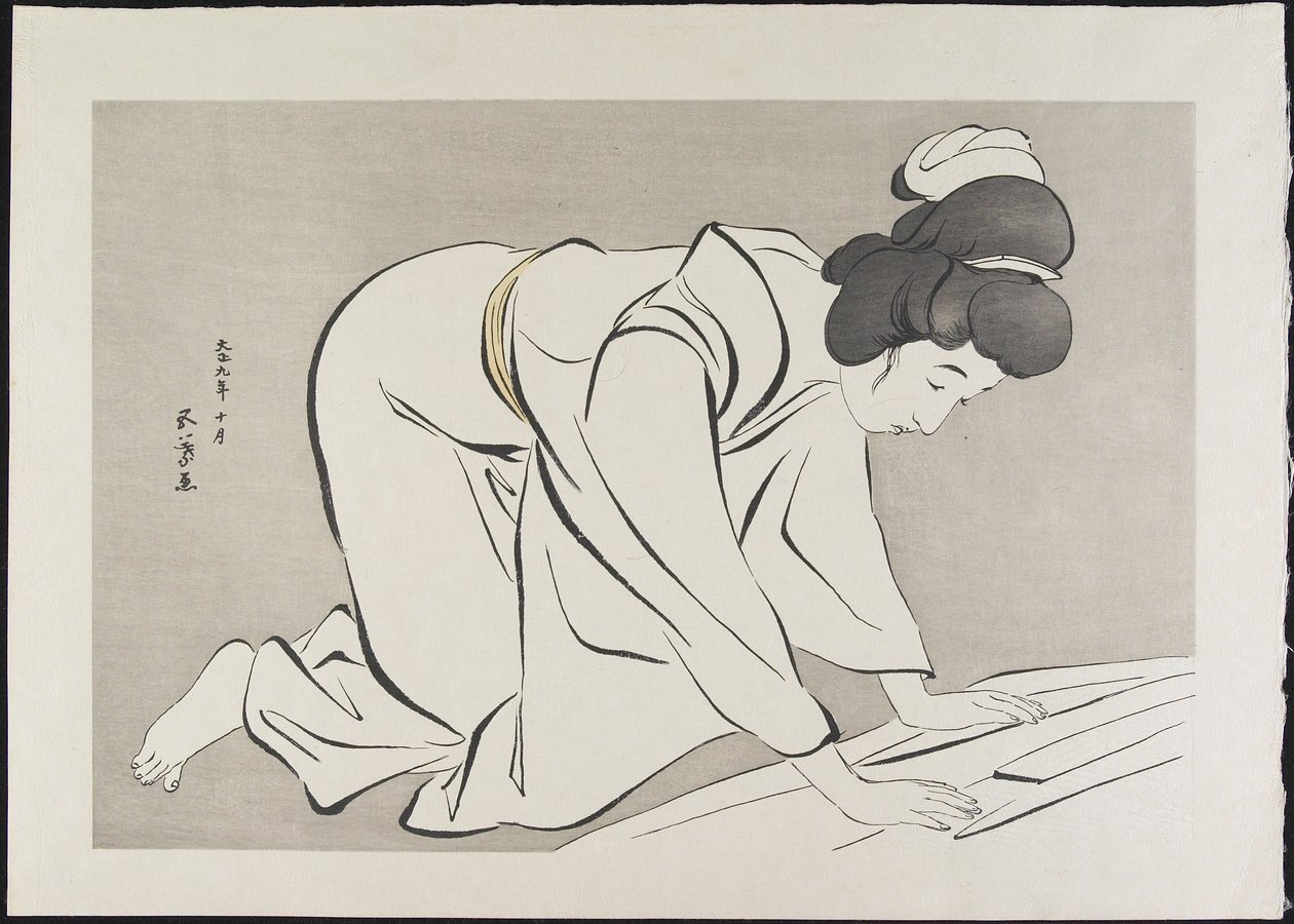 Mulher que dobra o quimono, outubro 1920 de Goyo Hashiguchi