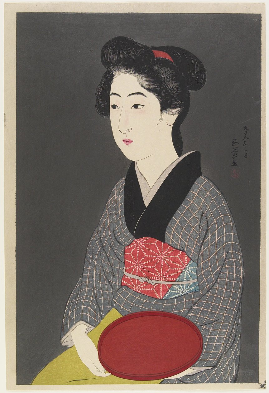 Mulher, segurando, um, bandeja, 1920 de Goyo Hashiguchi
