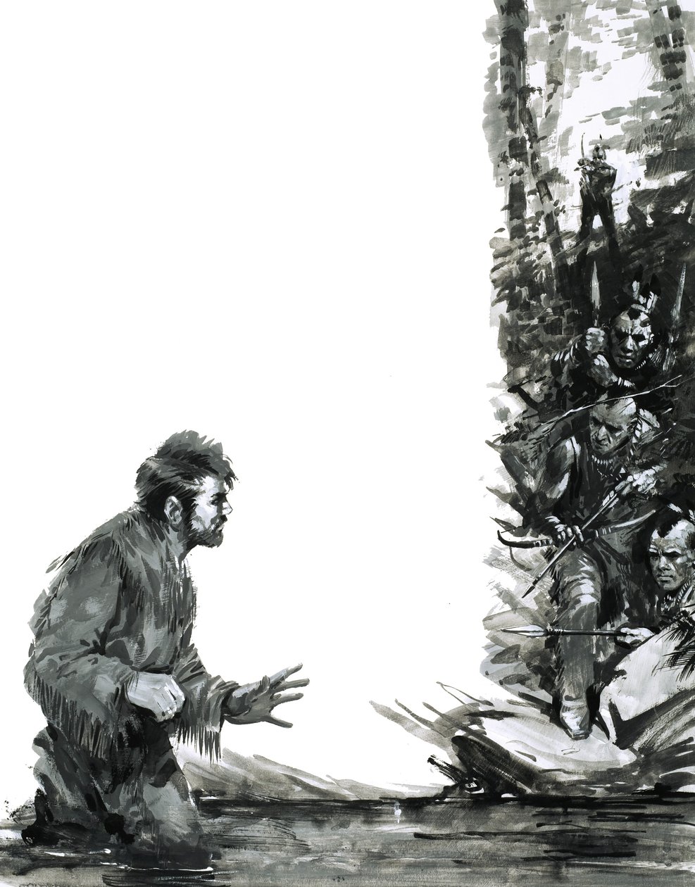 Alexander Mackenzie é ameaçado por índios enquanto atravessa um rio de Graham Coton