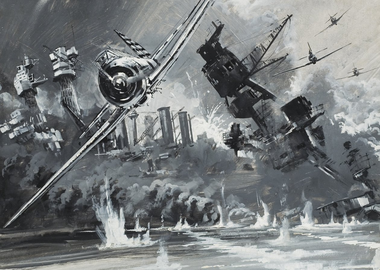 Pearl Harbour, 7 de dezembro de 1941 (guache sobre papel) de Graham Coton