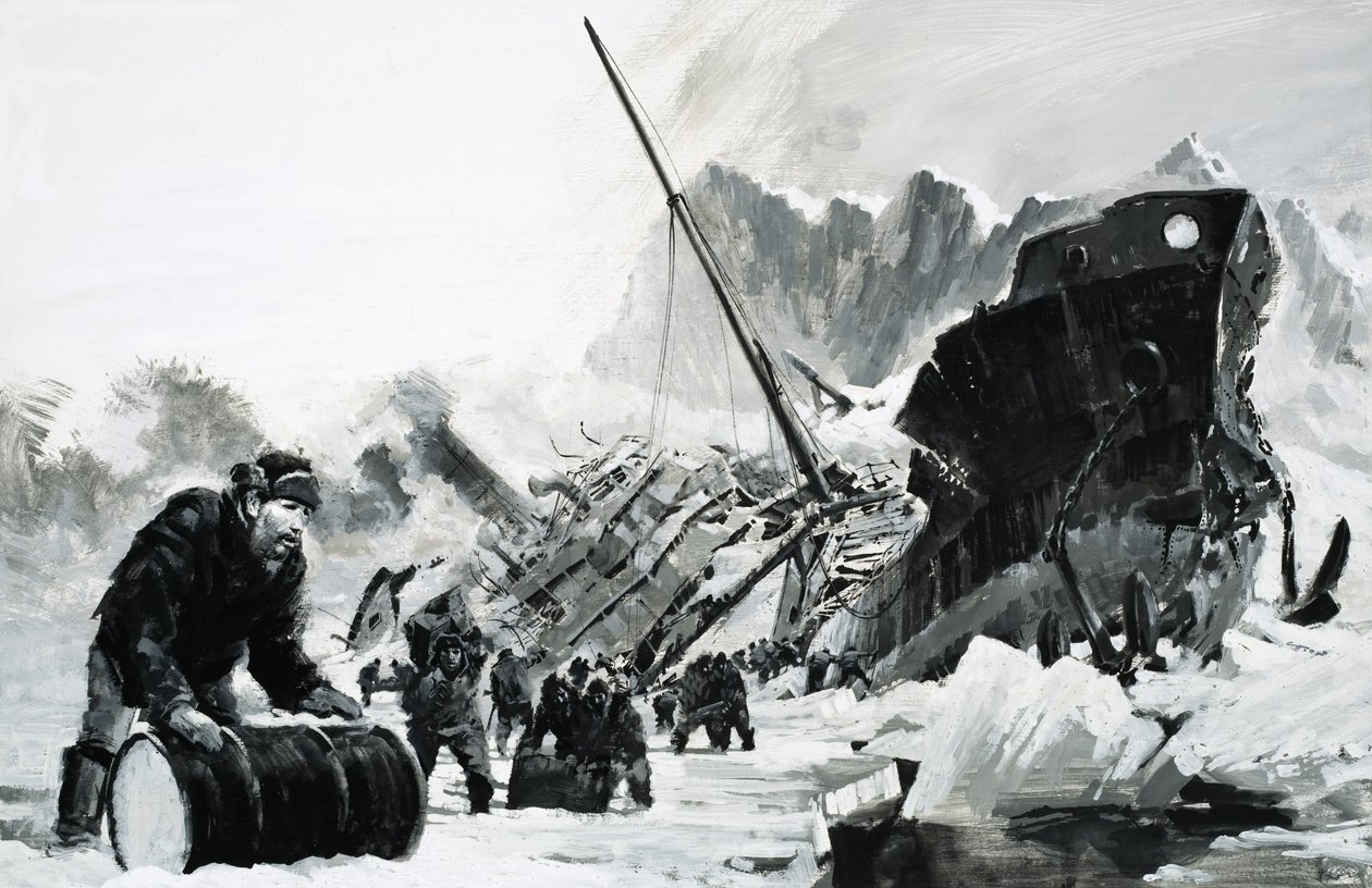 Naufrágio de um navio não identificado num glaciar gelado de Graham Coton