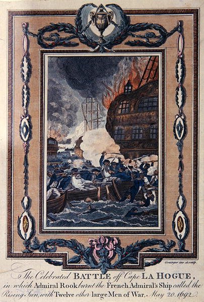 A Batalha Celebrada do Cabo La Hogue, 20 de Maio de 1692 (gravura colorida) de Grainger