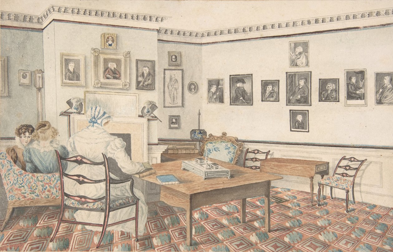 Sala de desenho em Hatton, Warwickshire, 1820-30. de Granddaughters of Dr. Samuel Parr.