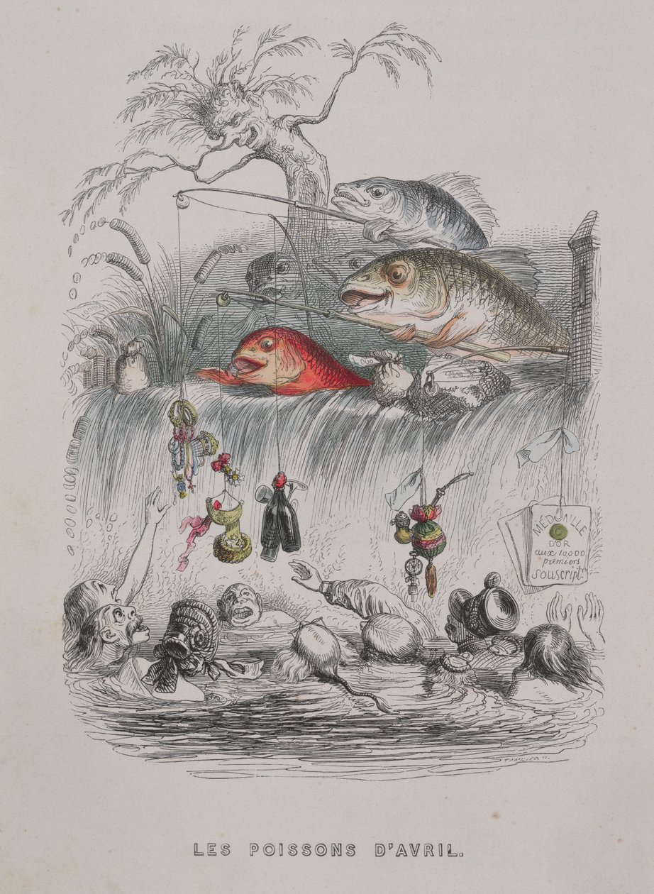 Ilustração do dia da mentira de abril, de &39;outro mundo&39;, 1844 (gravura de cor) de Grandville