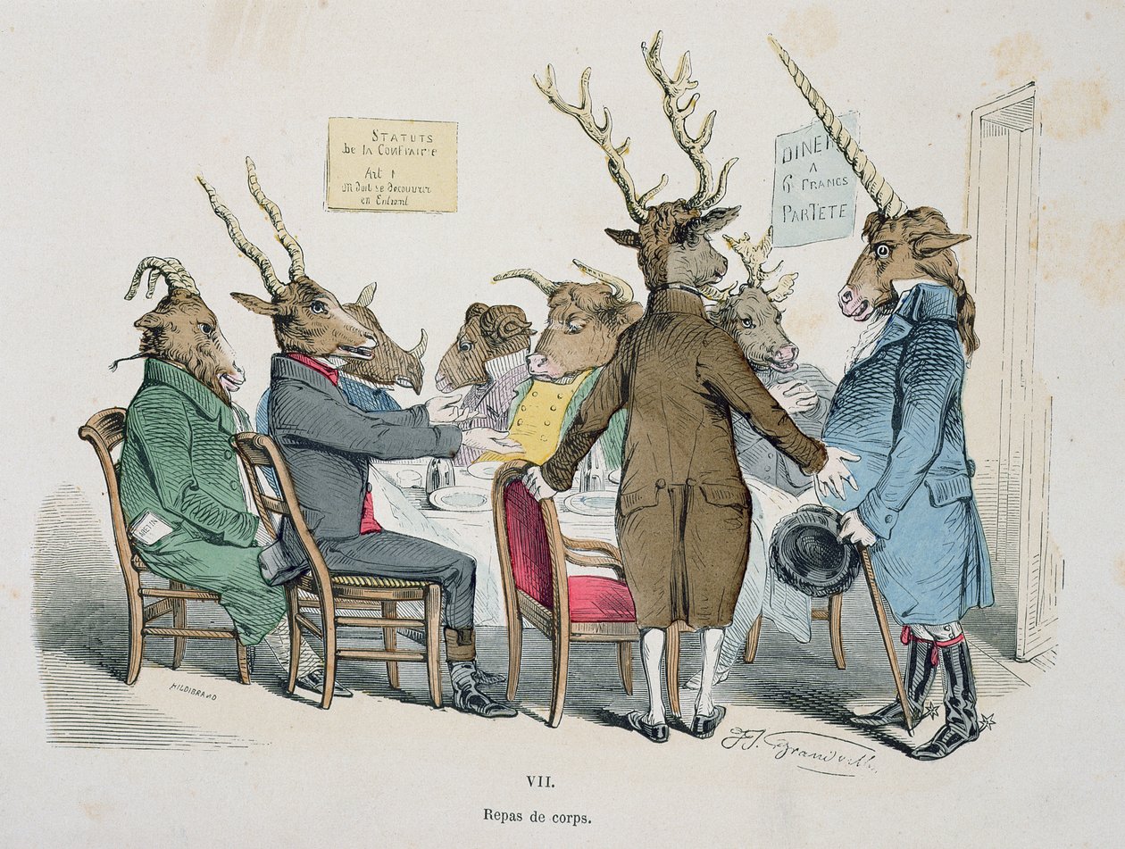 Body Meal, caricatura da série "As Metamorfoses do Dia", reimpressa em 1854 de Grandville