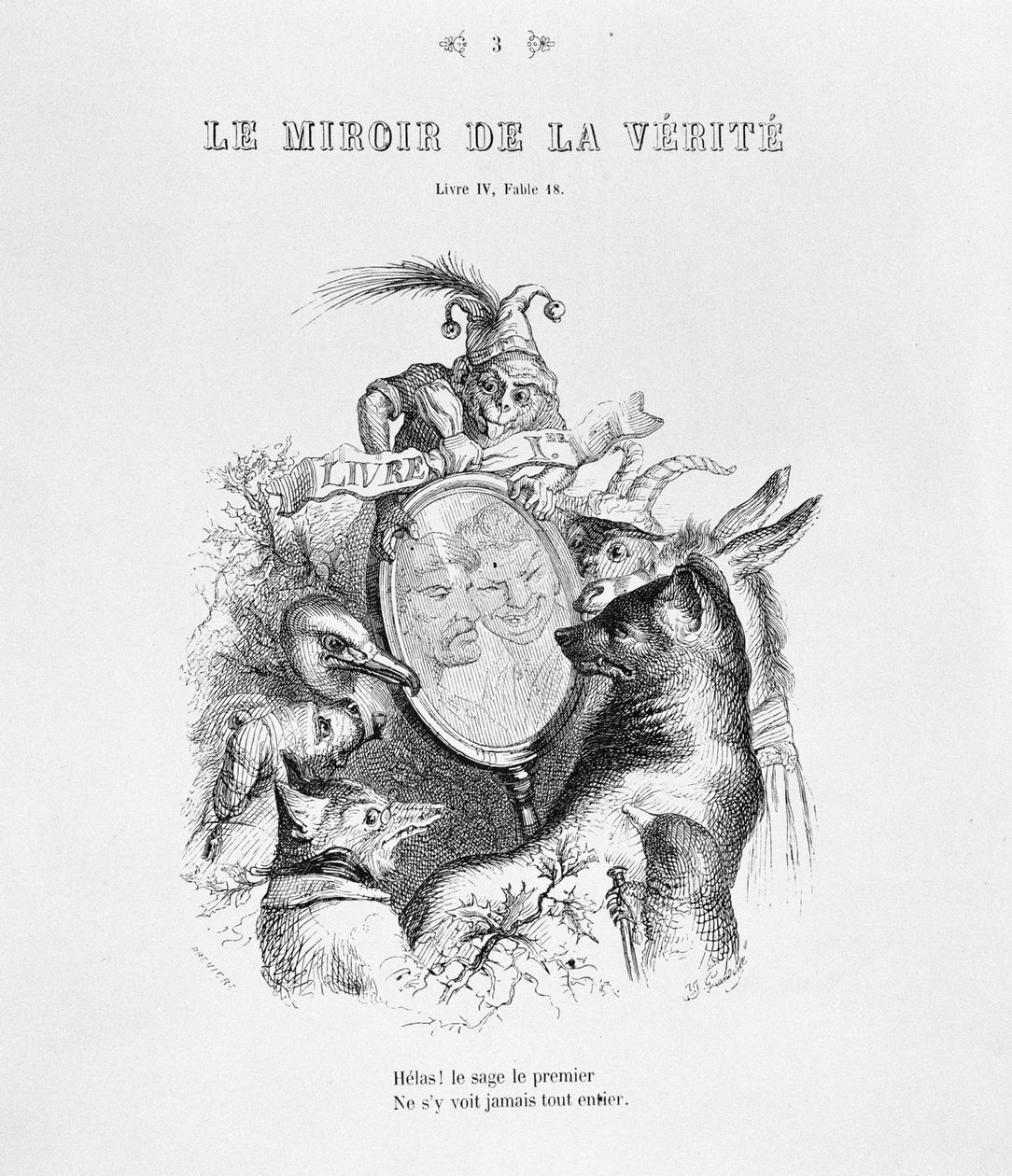 Página de título de &39;Fables&39; de Jean-Pierre Claris de Florian (1755-94) de &39;The Mirror of Truth&39; de Grandville