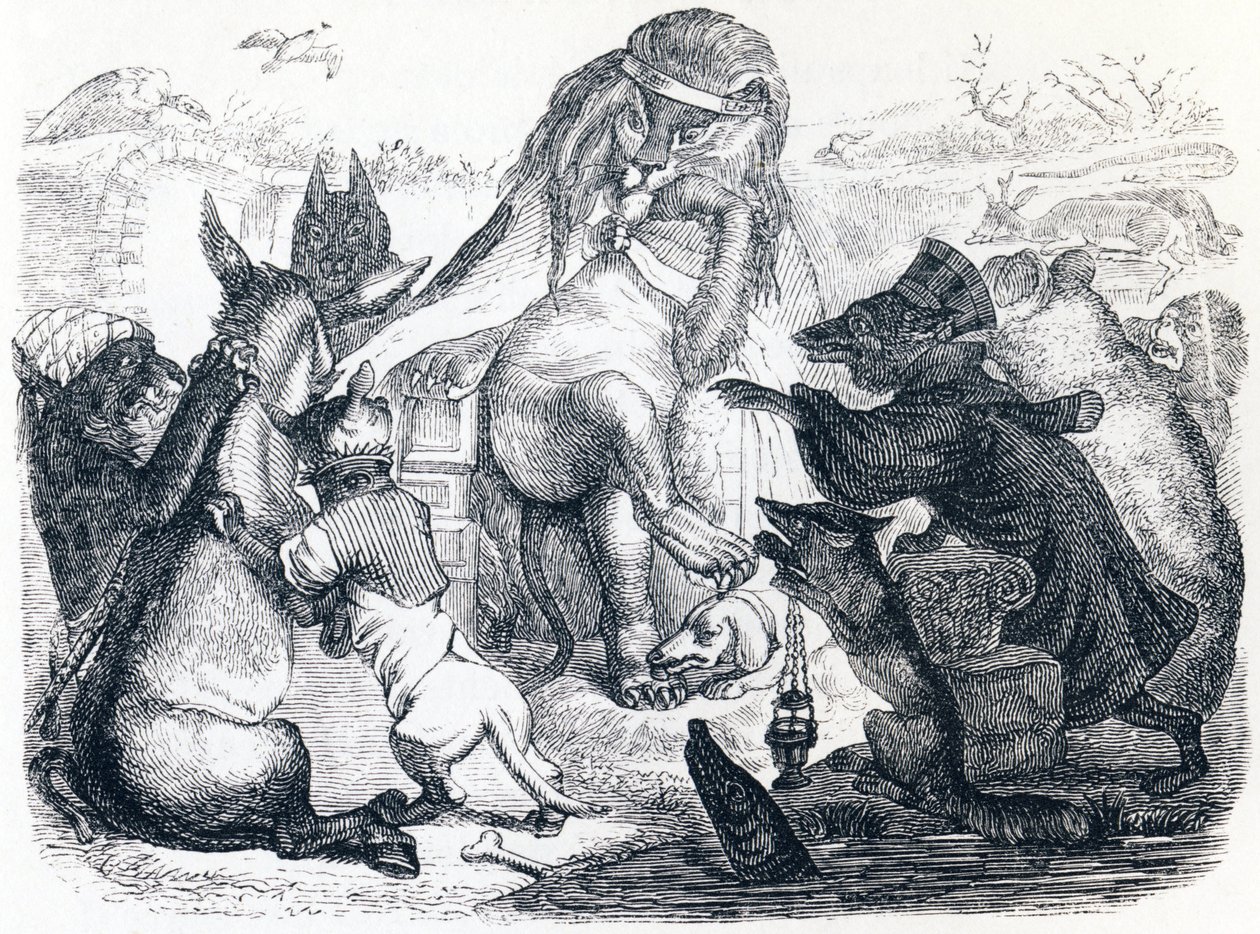 Animais doentes de peste - Fábulas de La Fontaine de Grandville