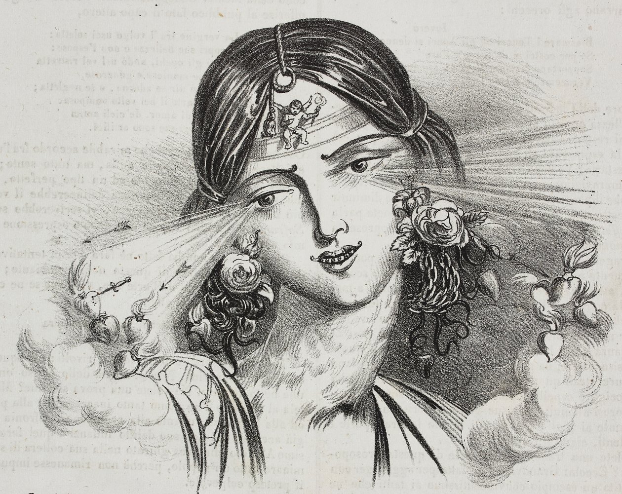 Beleza feminina, caricatura de Jean-Jacques Grandville (1803-1847), litografia de Gaetano Riccio da Poliorama Pittoresco, n 20, 24 de dezembro de Grandville